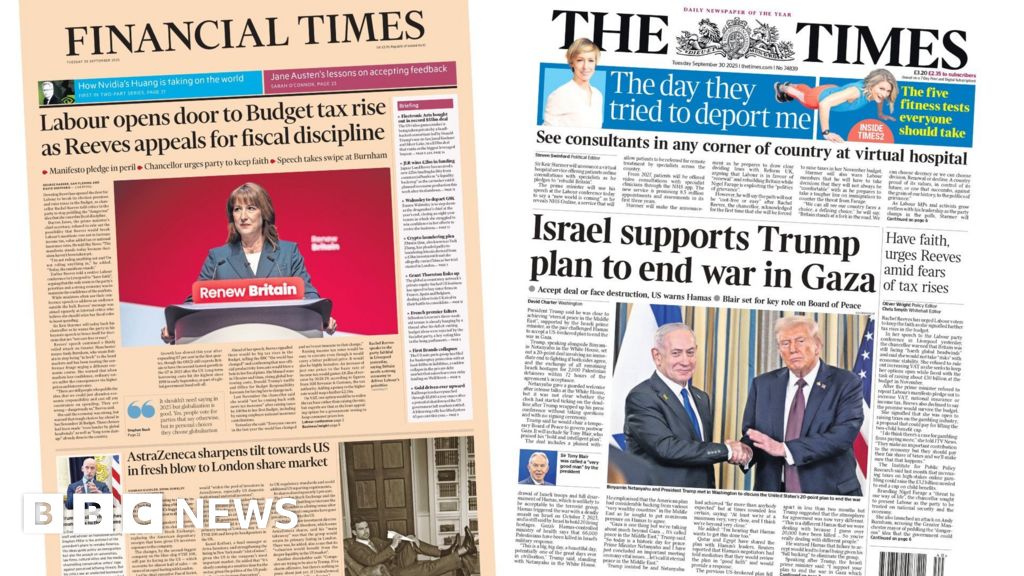 "Labour 'opens door' to tax rise and Trump's Gaza peace plan".