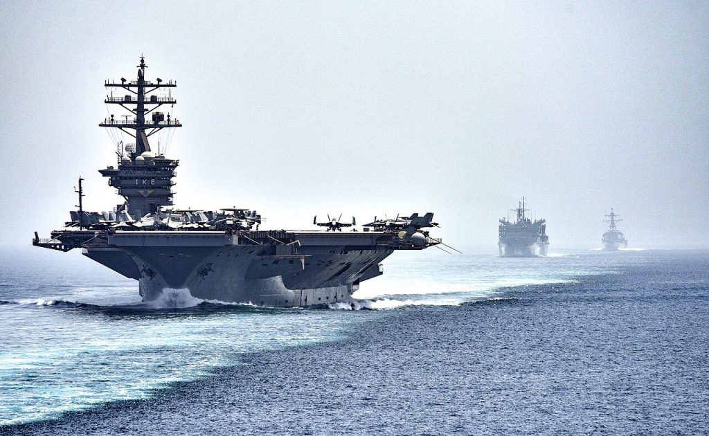 The USS Dwight D. Eisenhower transits the Strait of Hormuz in July 2016 (Alexander Delgado/US Navy/Wikimedia Commons)